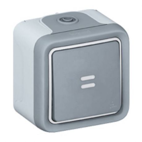 Va et vient lumineux complet en saillie Plexo IP55 - Témoin câblage phase distribuée - Gris