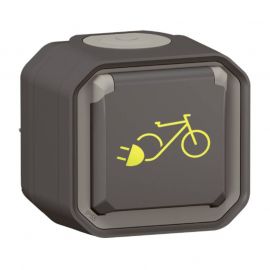 Prise de courant 2P+T pour recharge vélos électriques Plexo Legrand - IP55 - 16A - Complet - Anthracite