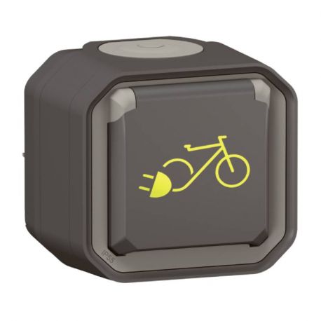 Prise de courant 2P+T pour recharge vélos électriques Plexo Legrand - IP55 - 16A - Complet - Anthracite