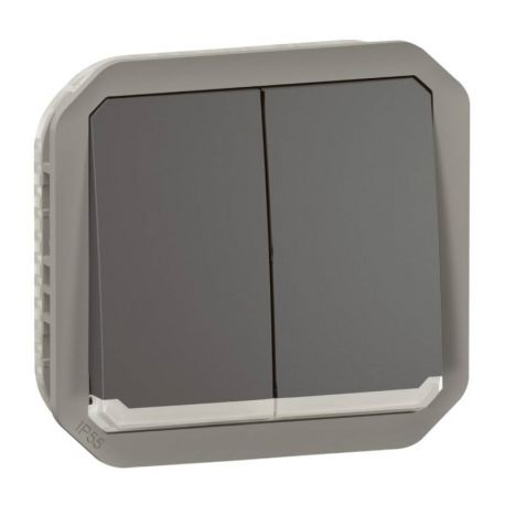 Commande double lumineuse 3 fonctions Plexo Legrand - IP55 - A composer - Anthracite
