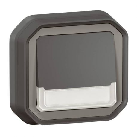 Poussoir NO-NF lumineux avec porte étiquette Plexo Legrand - 10A - IP55 - Complet- Anthracite