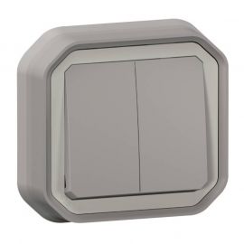Commande double 3 fonctions Plexo Legrand - 10A - IP55 - Complet - Encastrée - Gris