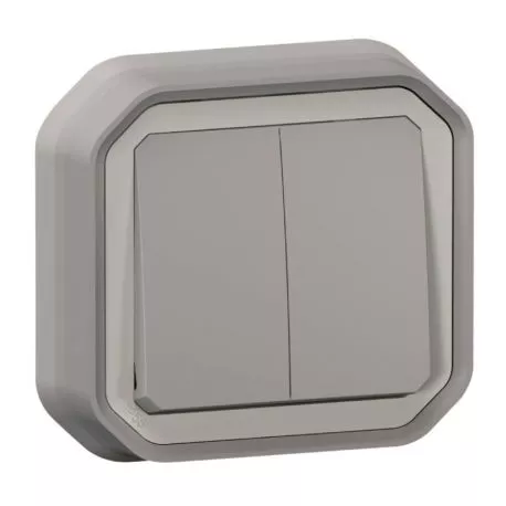 Commande double 3 fonctions Plexo Legrand - 10A - IP55 - Complet - Encastrée - Gris