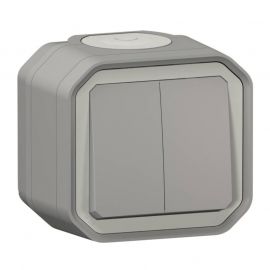 Commande double 3 fonctions Plexo Legrand - 10A - IP55 - Complet - En saillie - Gris
