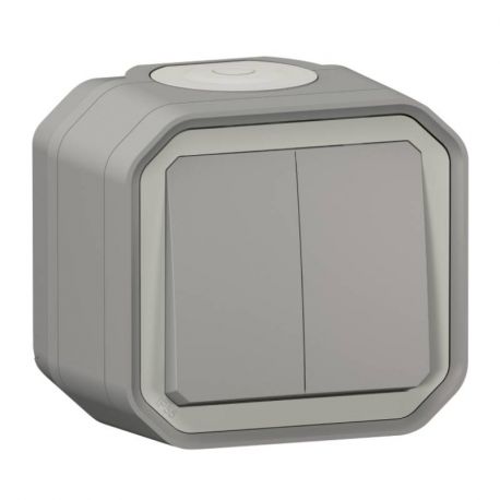 Commande double 3 fonctions Plexo Legrand - 10A - IP55 - Complet - En saillie - Gris