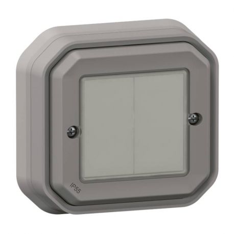 Commande double ON OFF Self-e Plexo with Netatmo Legrand - Sans fil et sans pile - IP55 - Gris - Complet