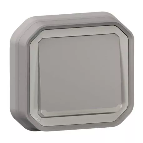 Bouton poussoir NO avec voyant lumineux Plexo Legrand - 10A - IP55 - Complet - Encastré - Gris