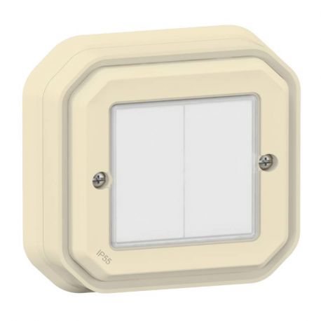 Commande double ON OFF Self-e Plexo with Netatmo Legrand - Sans fil et sans pile - IP55 - Sable - Complet