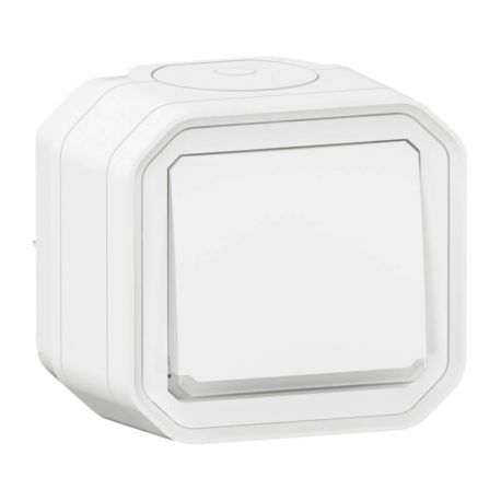 Bouton poussoir NO avec voyant lumineux Plexo Legrand - 10A - IP55 - Complet - En saillie - Blanc