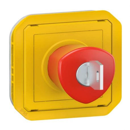 Poussoir à clé arrêt d'urgence Plexo Legrand - 3A - IP55 - A composer - Jaune/ Rouge