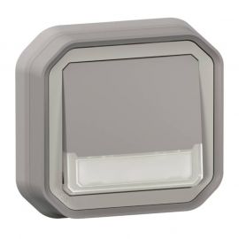 Poussoir NO-NF lumineux avec porte étiquette Plexo Legrand - 10A - IP55 - Complet- Gris