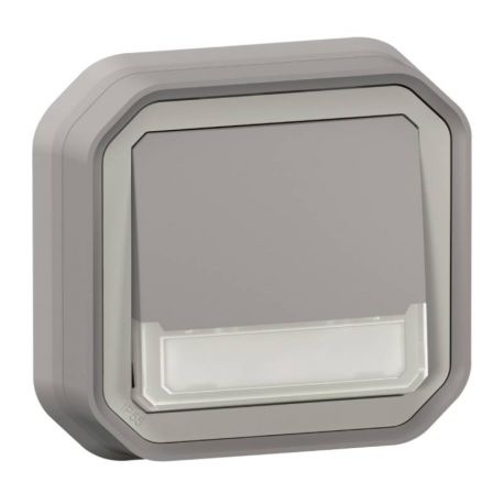 Poussoir NO-NF lumineux avec porte étiquette Plexo Legrand - 10A - IP55 - Complet- Gris