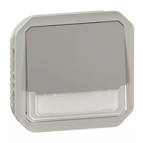 Poussoir NO-NF  lumineux avec porte étiquette Plexo Legrand - 10A - IP55 - A composer - Gris