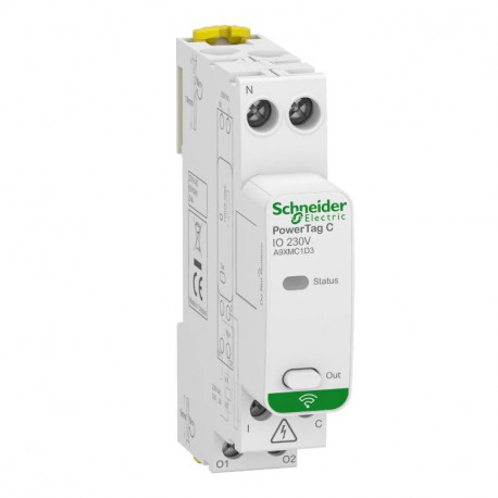 Capteur contacts RF modulaire PowerTag C Schneider Electric - 1 entrée 1 sortie - 230V CA - Blanc