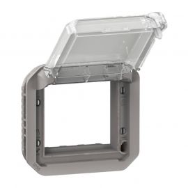 Adaptateur étanche à volet transparent Plexo Legrand - Verrouillable - Pour fonction Mosaic - Gris