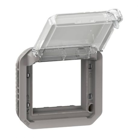 Adaptateur étanche à volet transparent Plexo Legrand - Verrouillable - Pour fonction Mosaic - Gris