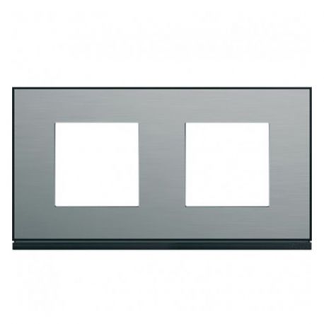 Plaque Hager Gallery - Horizontale - 2 postes - Acier - Entraxe 71mm