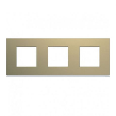 Plaque Hager Gallery - Horizontale - 3 postes - Champagne - Entraxe 71mm