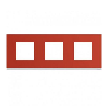 Plaque Hager Gallery - Horizontale - 3 postes - Rouge églantine - Entraxe 71mm