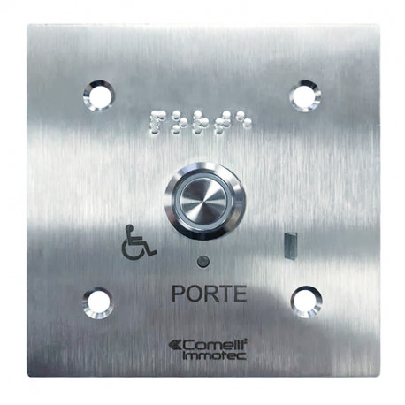 Bouton de sortie pour pot Ø65mm Comelit - Sonore + LED - Inox - 100x100 mm