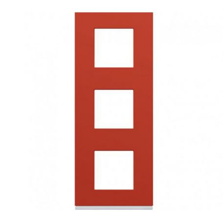 Plaque Hager Gallery - Verticale - 3 postes - Rouge églantine - Entraxe 71mm