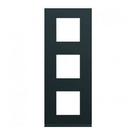 Plaque Hager Gallery - Verticale - 3 postes - Noir Night - Entraxe 57mm
