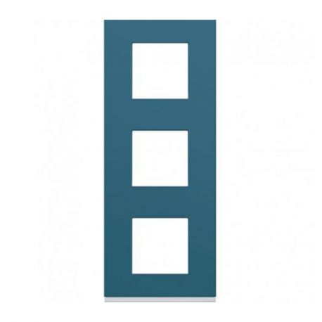 Plaque Hager Gallery - Verticale - 3 postes - Bleu River - Entraxe 71mm