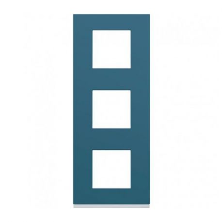 Plaque Hager Gallery - Verticale - 3 postes - Bleu River - Entraxe 57mm