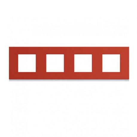 Plaque Hager Gallery - Horizontale - 4 postes - Rouge églantine - Entraxe 71mm