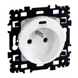 Prise de courant 2P+T 16A + USB 2,1A Square Eur'Ohm - Blanc