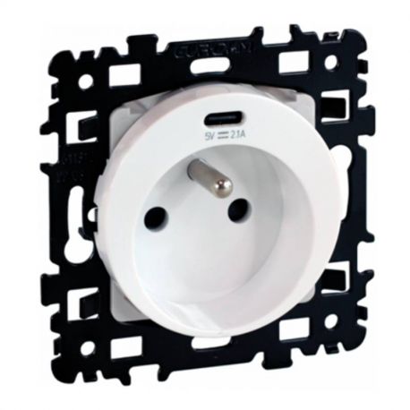 Prise de courant 2P+T 16A + USB 2,1A Square Eur'Ohm - Blanc
