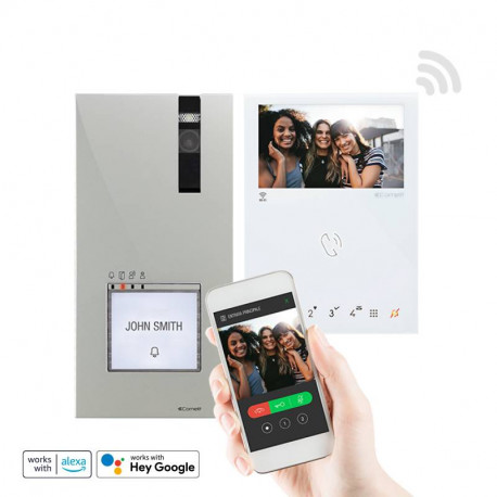 Kit vidéo Comelit - Platine Quadra - Moniteur Mini Wi-Fi BM - Saillie - Blanc