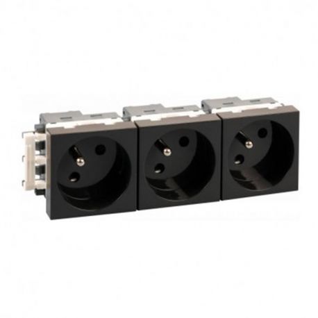 Bloc de 3 prises de courant 2P+T Optima Eur'Ohm - 16A - noir