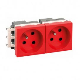 Bloc de 2 prises de courant 2P+T Optima Eur'Ohm - A détrompage - 16A - Rouge