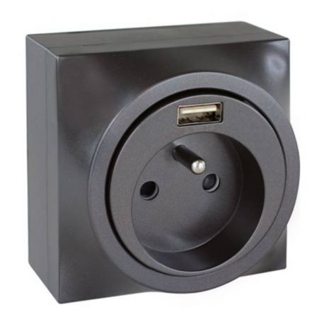 Prise combinée 2P+T 16 A et USB 2.1A Dune Eur'Ohm - Complet - Vulcain - NF