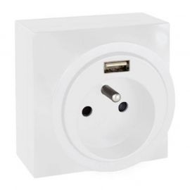 Prise combinée 2P+T 16 A et USB 2.1A Dune Eur'Ohm - Complet - Blanc - NF