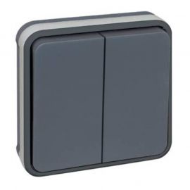 Mécanisme double bouton poussoir Oxxo Eur'Ohm - 10A - IP 55 - Anthracite