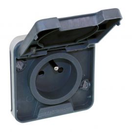 Mécanisme prise 2P+T Oxxo Eur'Ohm - Avec couvercle - 10A - Gris