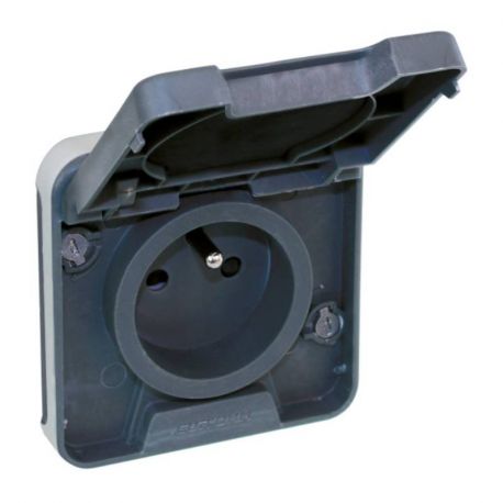 Mécanisme prise 2P+T Oxxo Eur'Ohm - Avec couvercle - 10A - Gris