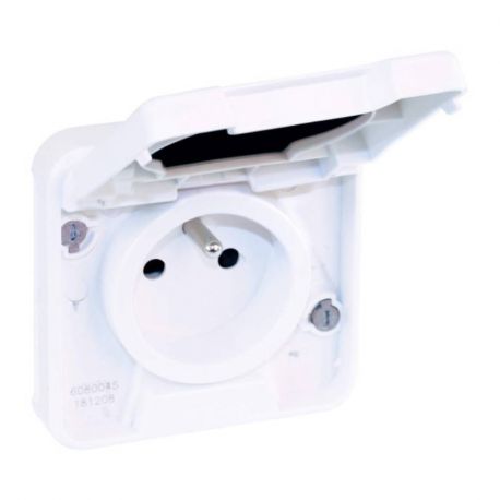 Mécanisme prise 2P+T Oxxo Eur'Ohm - Avec couvercle - 10A - Blanc