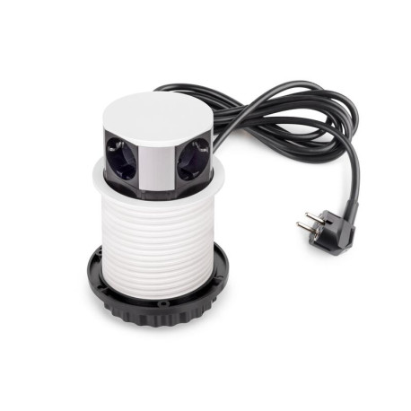 Bloc prises encastrable Vertikal Push Emuca - 3 prises Schuko + ports USB A & C - Alu et plastique - Blanc