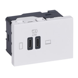 Prise double USB-C 63W Mosaic Legrand - 3 modules - Blanc