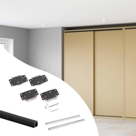 Kit de ferrure Flow2 Emuca - Pour 2 portes bois - Avec rails encastrés L.2.35m - Noir