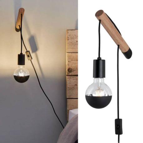 Applique murale Kian Paulmann - Bois/Noir - E27 - 40W - IP20 - Sans ampoule