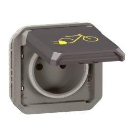 Prise de courant 2P+T pour recharge vélos électriques Plexo Legrand - IP55 - 16A - A composer - Anthracite