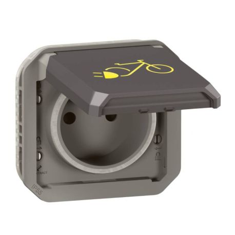 Prise de courant 2P+T pour recharge vélos électriques Plexo Legrand - IP55 - 16A - A composer - Anthracite
