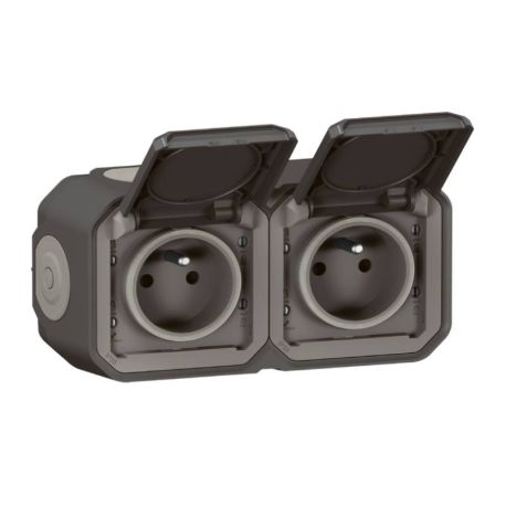 Double prise de courant 2P+T étanche Plexo Legrand - 16A - Complet - Anthracite