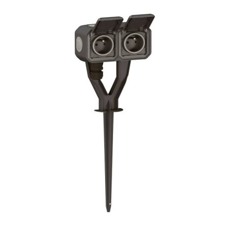 Double prise 2P+T 16A étanche et précâblée sur piquet de jardin Plexo Legrand - Complète - Anthracite