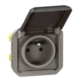 Prise de courant 2P+T étanche Plexo Legrand - 16A - Avec enjoliveur - Anthracite