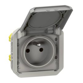 Prise de courant 2P+T étanche Plexo Legrand - 16A - Avec enjoliveur - Gris